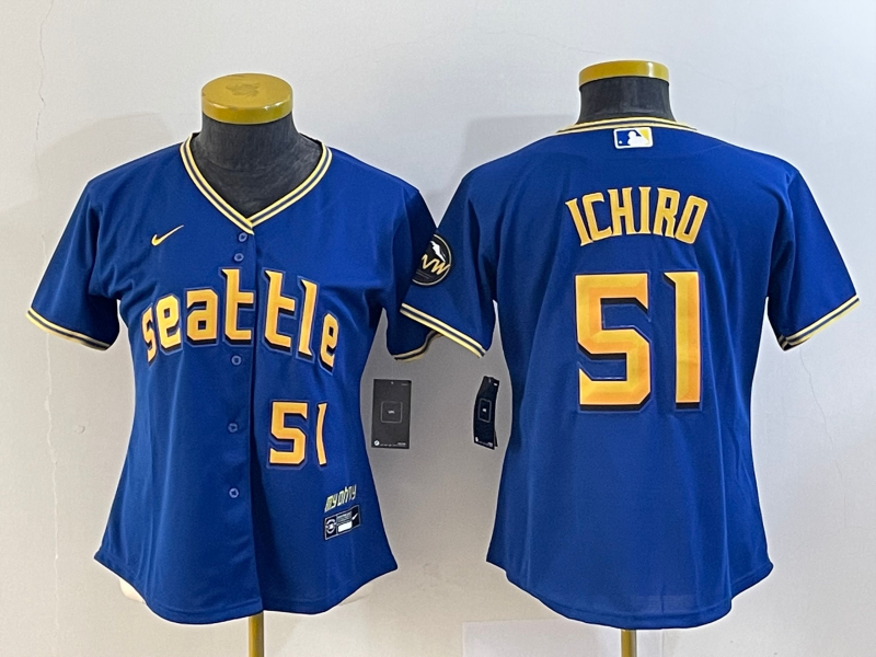 Women's Royal Seattle Mariners #51 Ichiro Suzuki 2023 City Connect With Patch Stitched Baseball Jersey(Run Small)